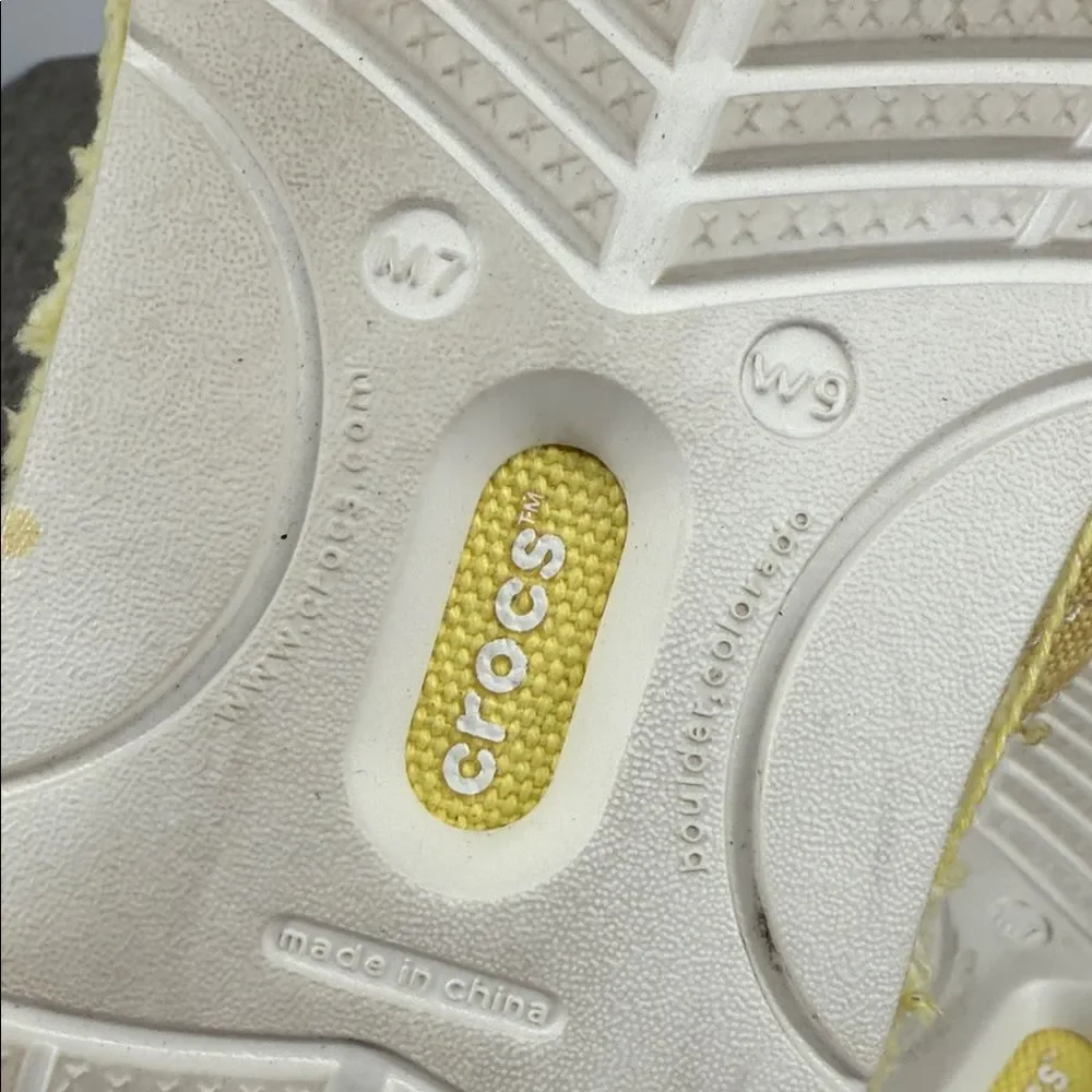 CROCS Sandals Wm 9 Mens 7 Melbourne Flip Flop Mellow Yellow Oyster White Fabric